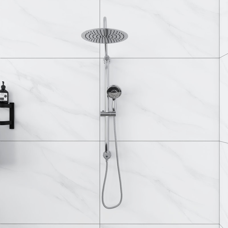 Modern Round Shower System, Rain Shower Head with Handheld Spray, Shower Faucet Set, Chrome