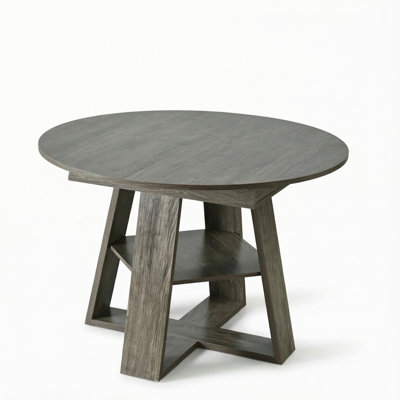 Extendable Round to Oval Dining Table with Storage Shelf, 43.3”-59”