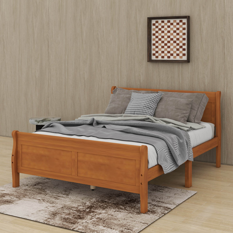 Lit plateforme double en bois avec tête de lit, Lit double, Chêne