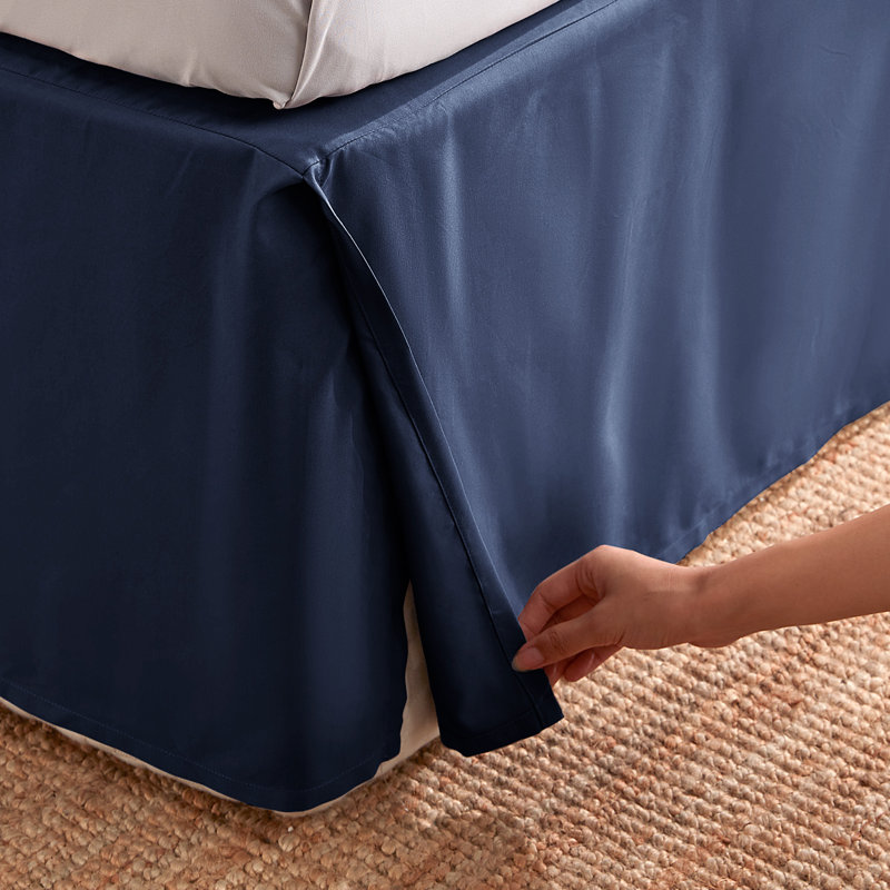 Navy Blue Queen Size Polyester Pleated Bed Skirt with 15-inch Drop