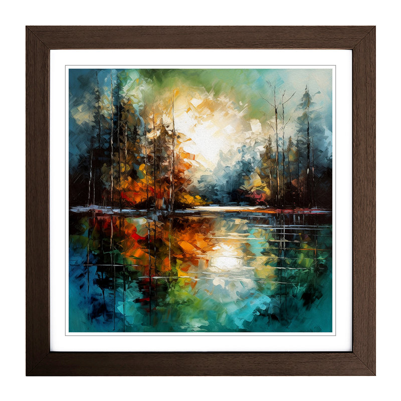 Lake Expressionism - Single Picture Frame Print on Wood, Walnut