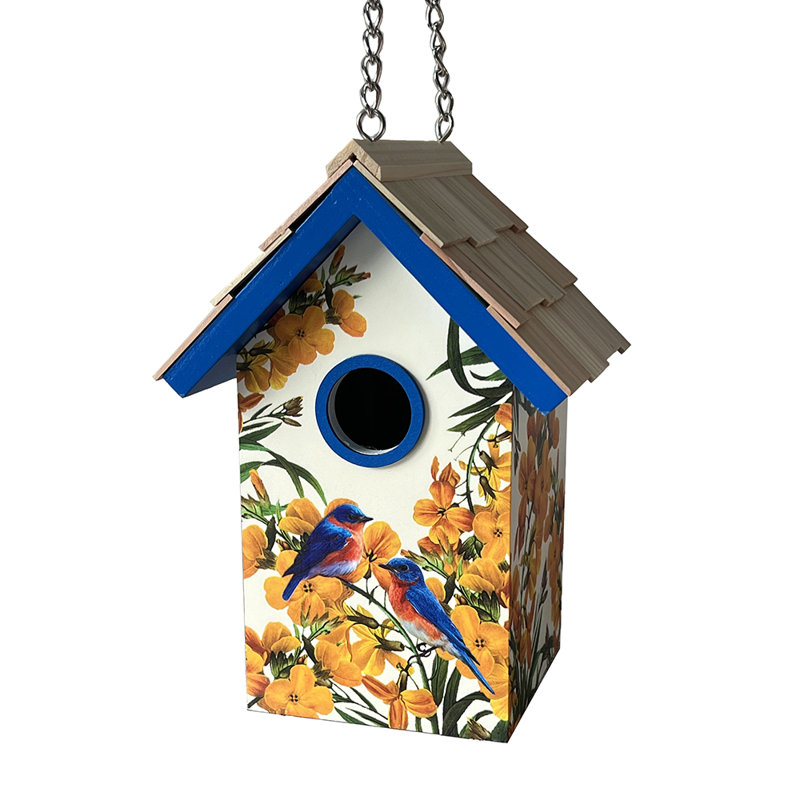 Maison d'oiseaux standard - oiseaux bleus avec imprimé camélia