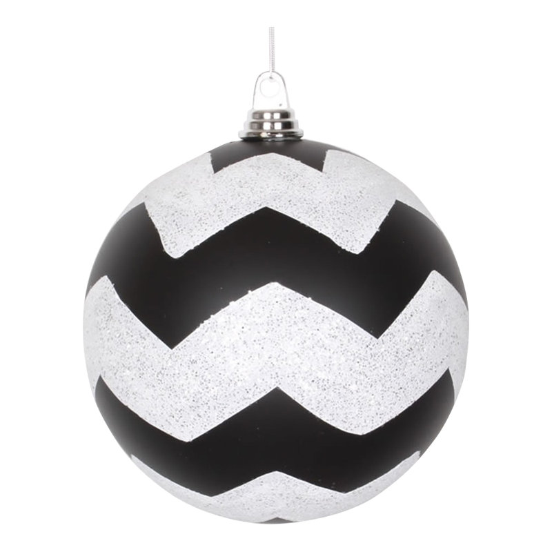 Ornement boule de Noël à chevrons incassable, Noir / Blanc, H 7,87 po x l 7,87 po x P 8,27 po