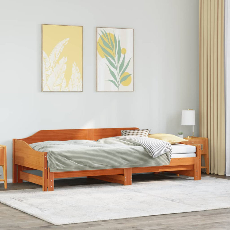 Capirano Solid Wood Daybed with Trundle Bed, European Single (90 x 200cm), Wax Brown