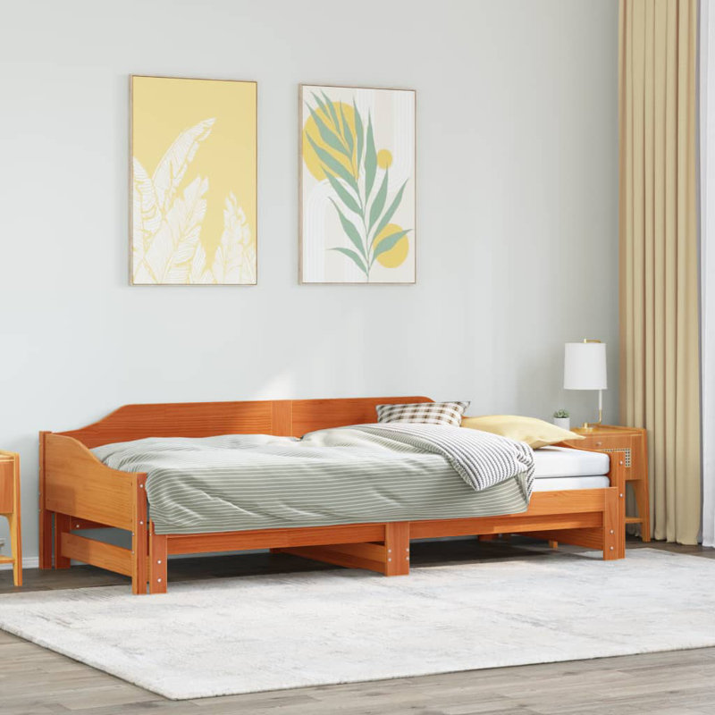Capirano Solid Wood Daybed with Trundle, European Single (90 x 200cm), Wax Brown