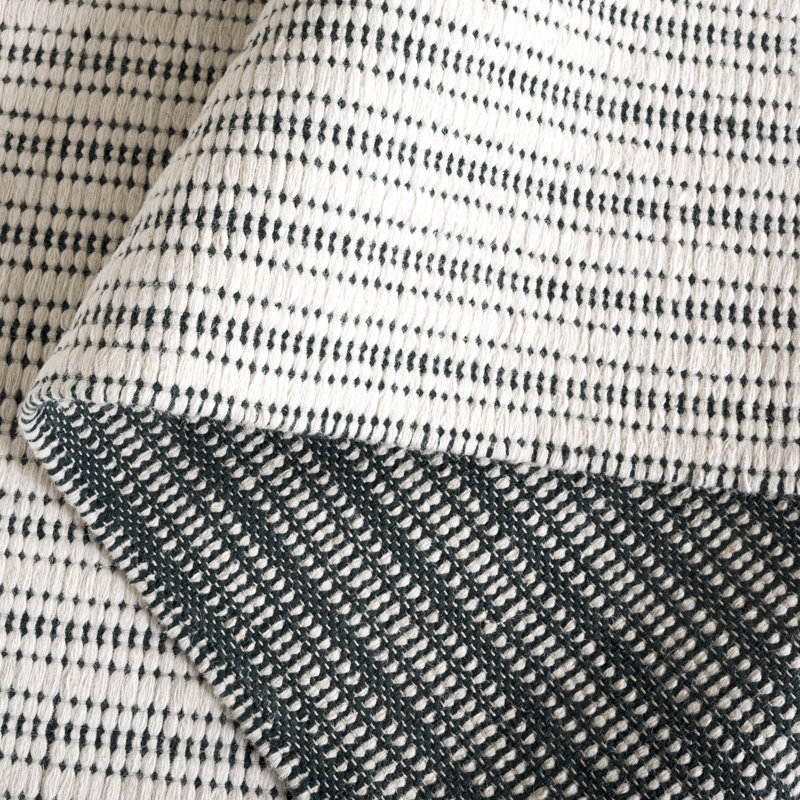 909 Hand Woven Cotton/Wool Striped Rug , Rectangle 3' x 5', Green/Ivory