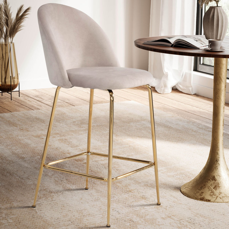 Upholstered Counter Stool with Metal Frame, Beige