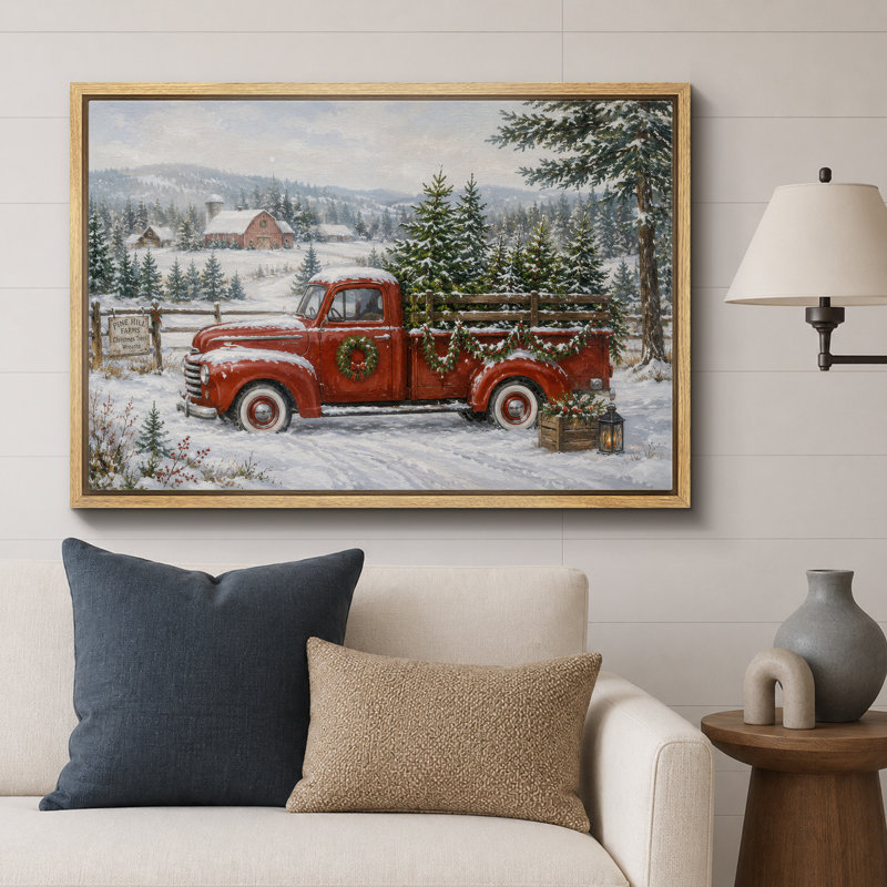 Illustration de camion de ferme d'hiver de Noël, images de vestibule, impression sur toile encadrée, Cadre naturel