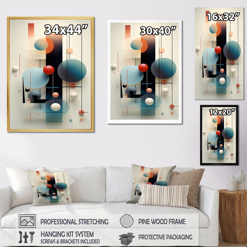 Rétro géométrie circulaire orange et bleu I - reproduction sur toile, 32" H x 24" W, Toile tendue
