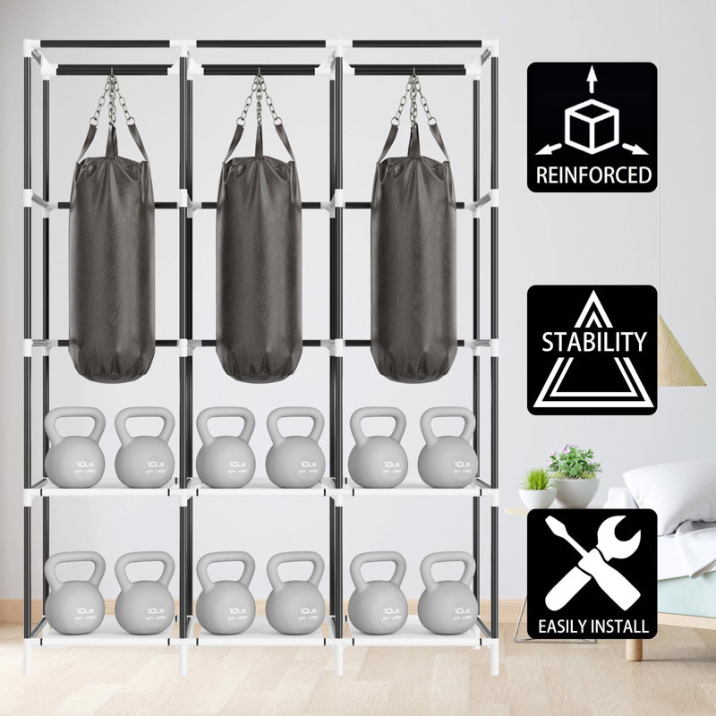 Wardrobe Closet Storage with 3 Hanging Rods, Portable Closet Organizers and Storage, Clothes Rack Shelf Garment Cabinet, Tool Free Assembly
