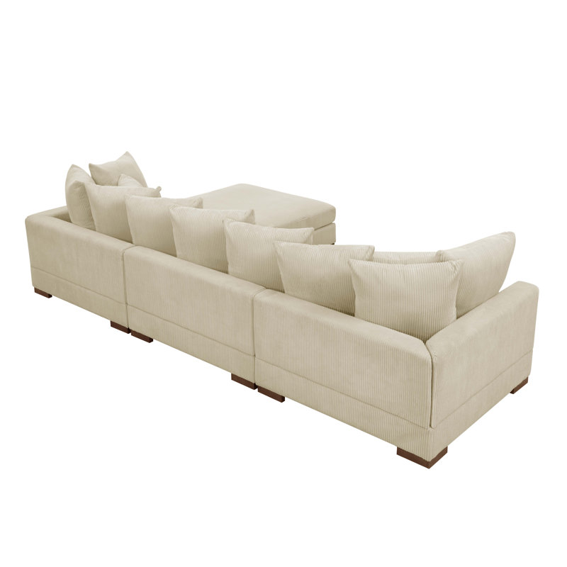 Canapé modulaire rembourré 4 pièces Aubriel, Velours côtelé crème