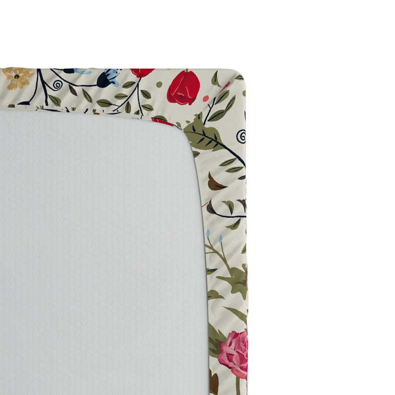 Microfiber Floral Fitted Sheet, Full Fitted Sheet, Red/Dark Green Floral 25