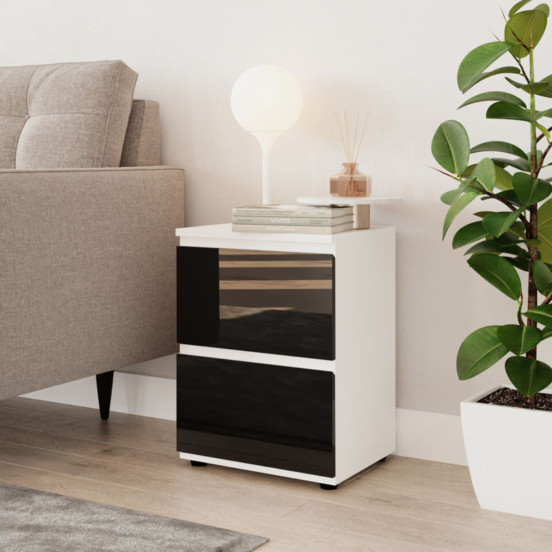 Otella 36cm W Metal Bedside Table, White/Black