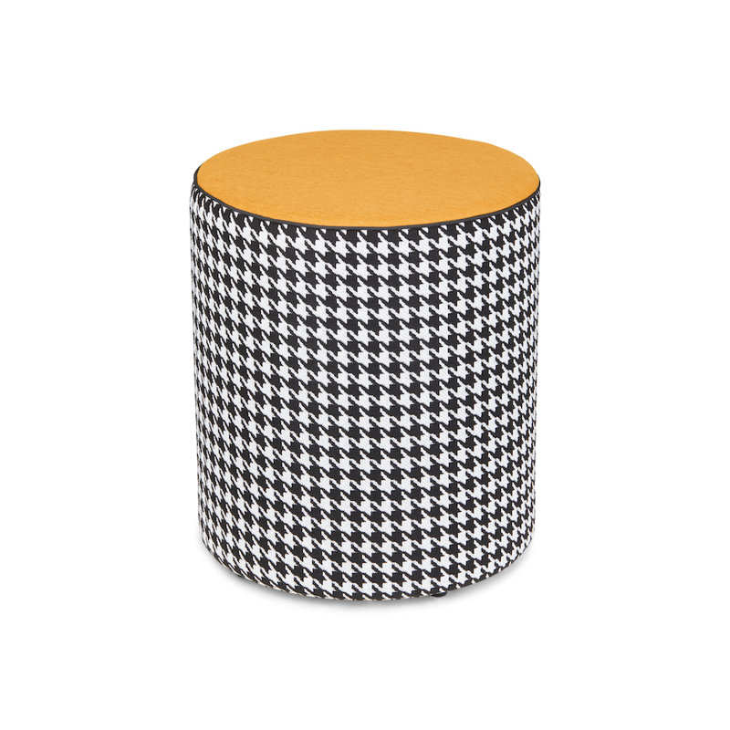Calybabu Outdoor Pouf, White/Black Houndstooth