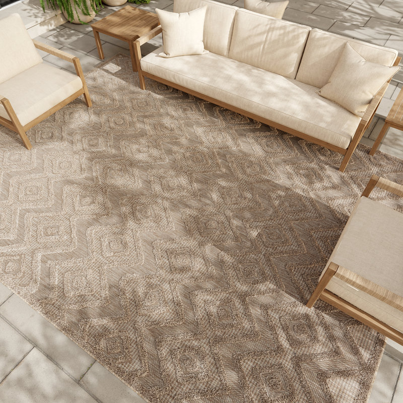 Foundry Select Versatile Diamond Natural Beige Indoor/Outdoor Area Rug, Rectangle 8' x 10'