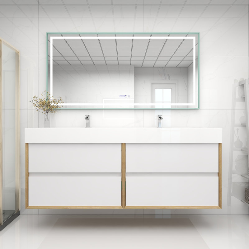 Meuble-lavabo double 72 po, Blanc lustré