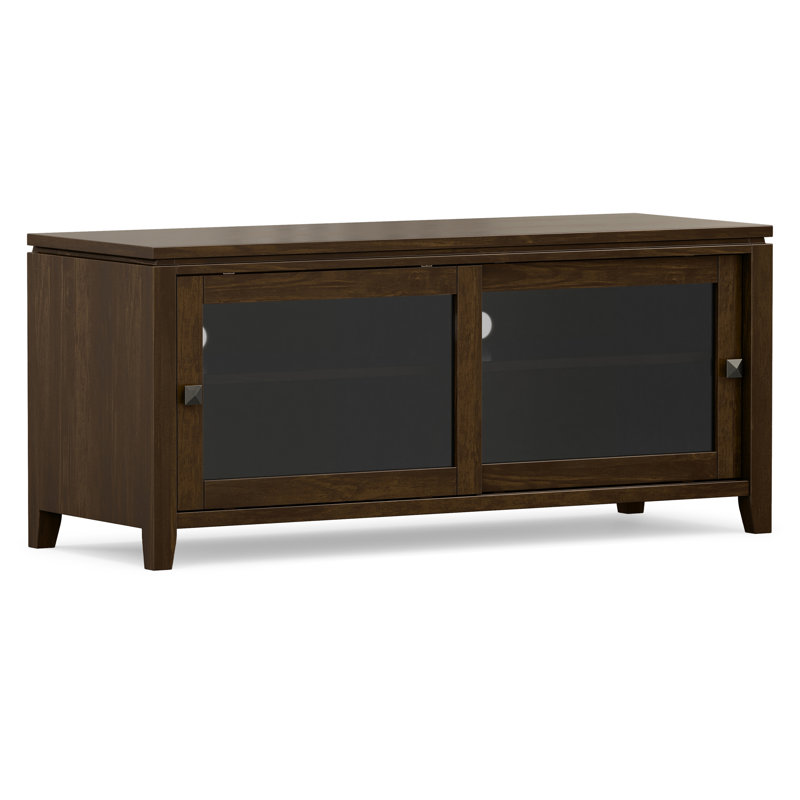 Cosmopolitan 48"W Solid Wood Contemporary TV Stand for TVs up to 55" with 2 Sliding Tempered Glass Doors and Adjustable Shelves