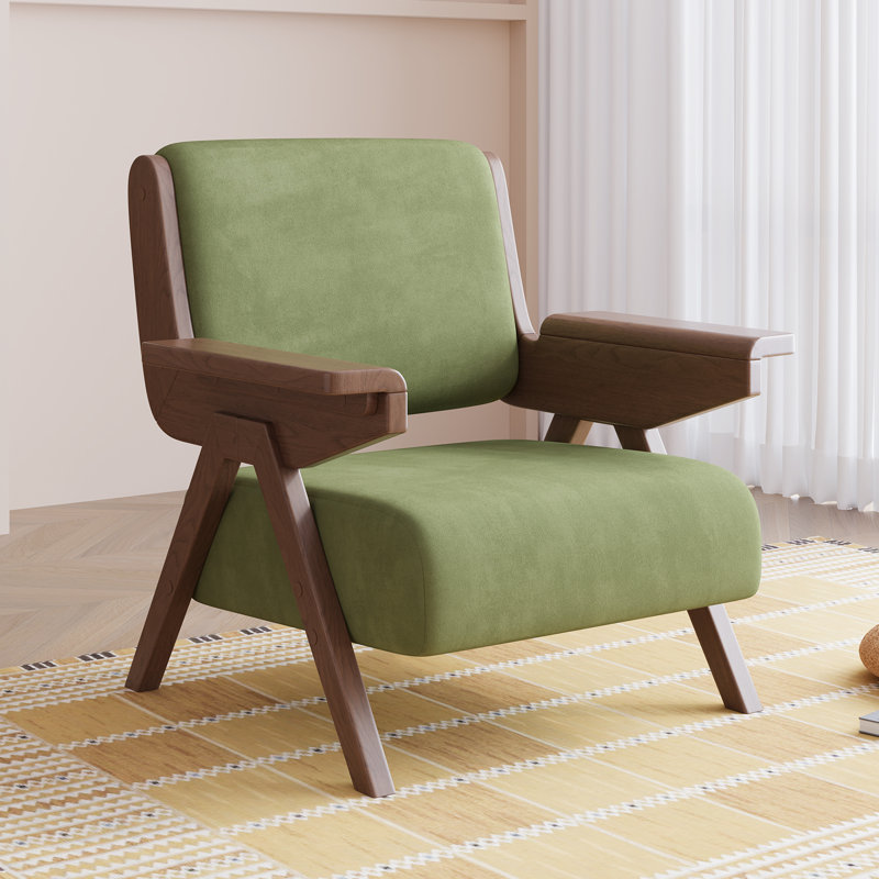 Mid Century Modern Accent Chair, Fabric Upholstered Lounge Arm Chair with Solid Wood Frame for Living Room, Bedroom, Office, Reading Corner (Green)