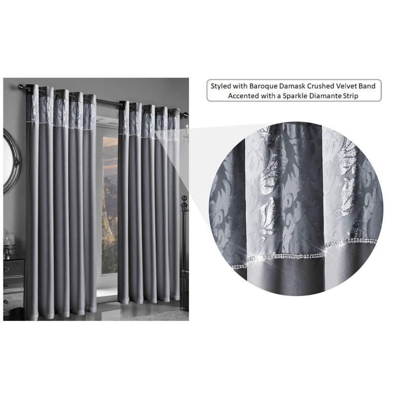 Longhin Room Darkening Curtain Pair, Silver/Grey, Width 165 cm x Drop 182 cm