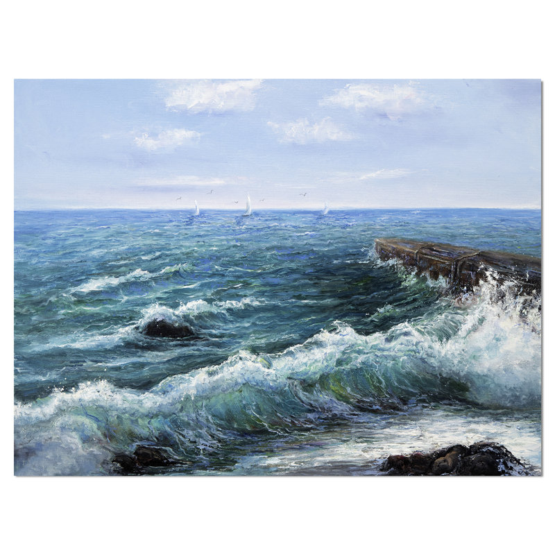 Vagues déferlantes-impression d’art graphique sur toile tendue, H 30 po x l 40 po x P 1,5 po
