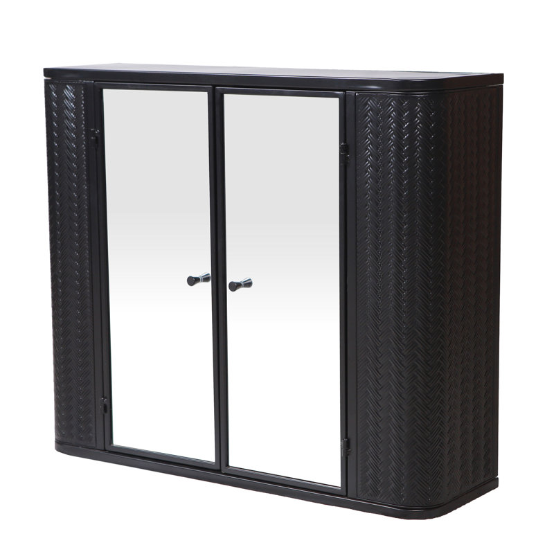 Bathroom Cabinet With 2 Mirrored Doors, Open Compartment, Metal Frame, Antique Black, Mid-century Style, 27.66 In Depth, 29.1 Lb Package Weight Storage Mirrors And Shelf, Contemporary 8.32 Wide,