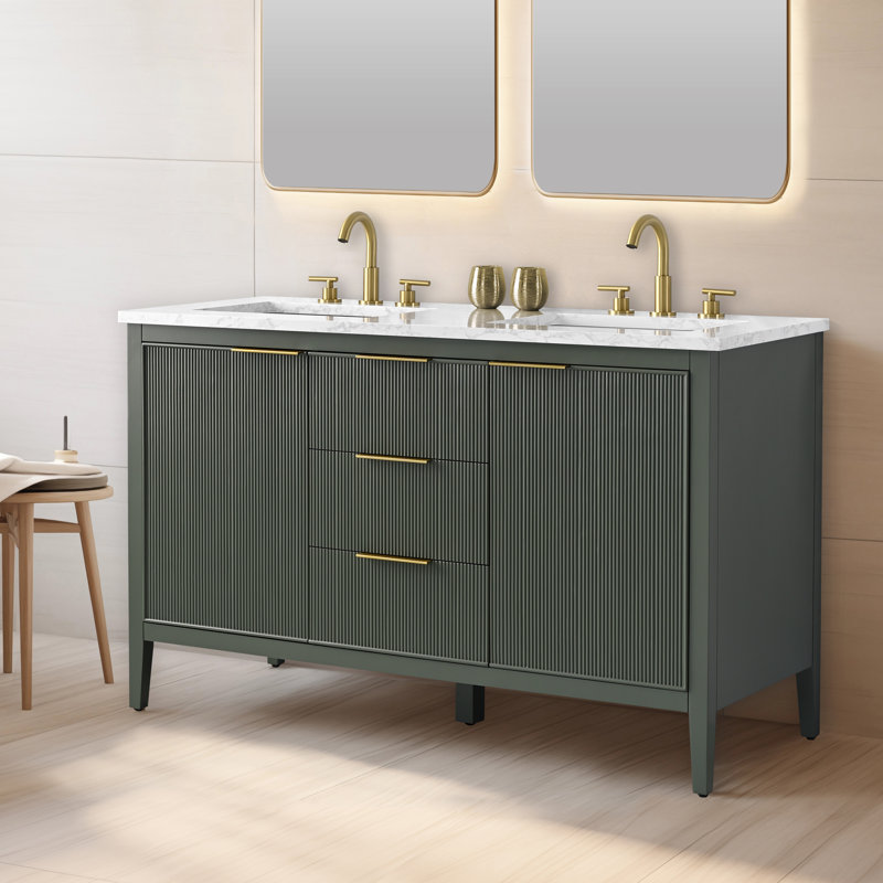 Emma 54" W Double Vanity, Vintage Green/Brushed Bronze