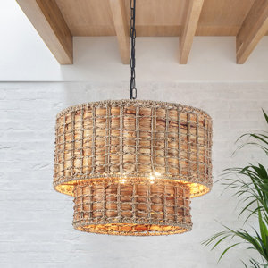 Kaetlin 5 - Light 2-Tier Drum Rattan Dimmable Chandelier Light