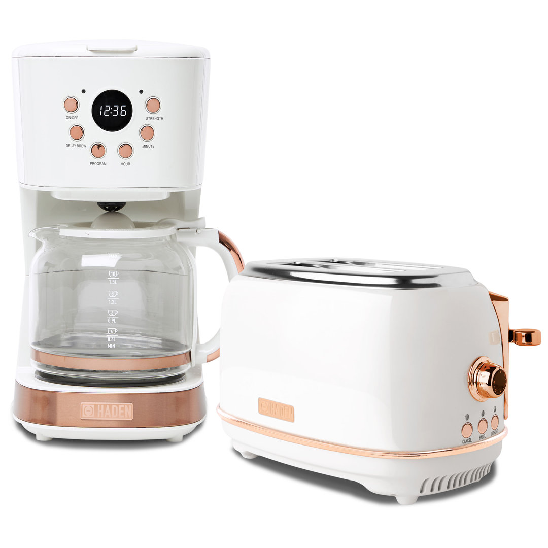 Haden Heritage 2 Slice Wide Slot Toaster with Heritage 12 Cup Home Coffee Maker HADEN