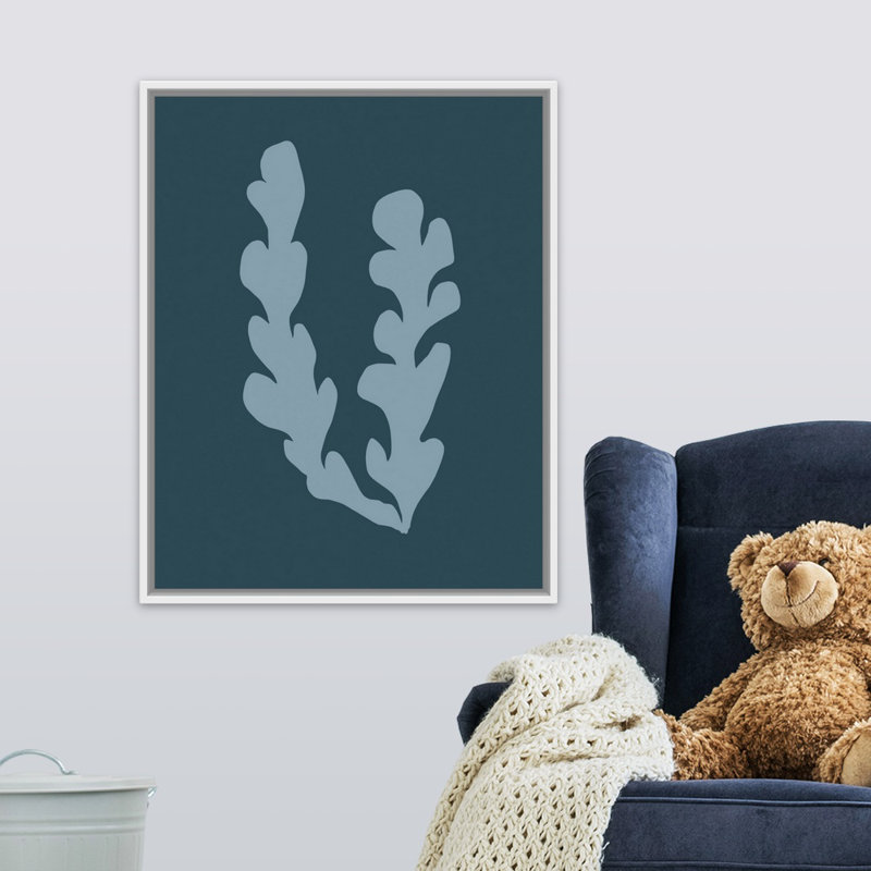 Art encadré, Cadre flottant blanc avec toile / bleu, H 30 po x l 24 po x P 1,2 po