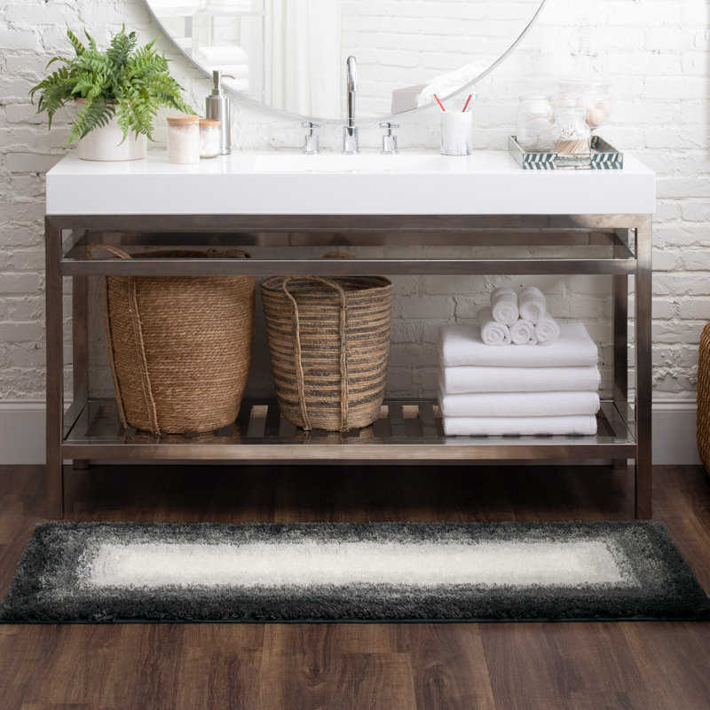 Sparkman Ombre Border Polyester Machine Washable Bath Rug, Pewter, 20" W x 34" L