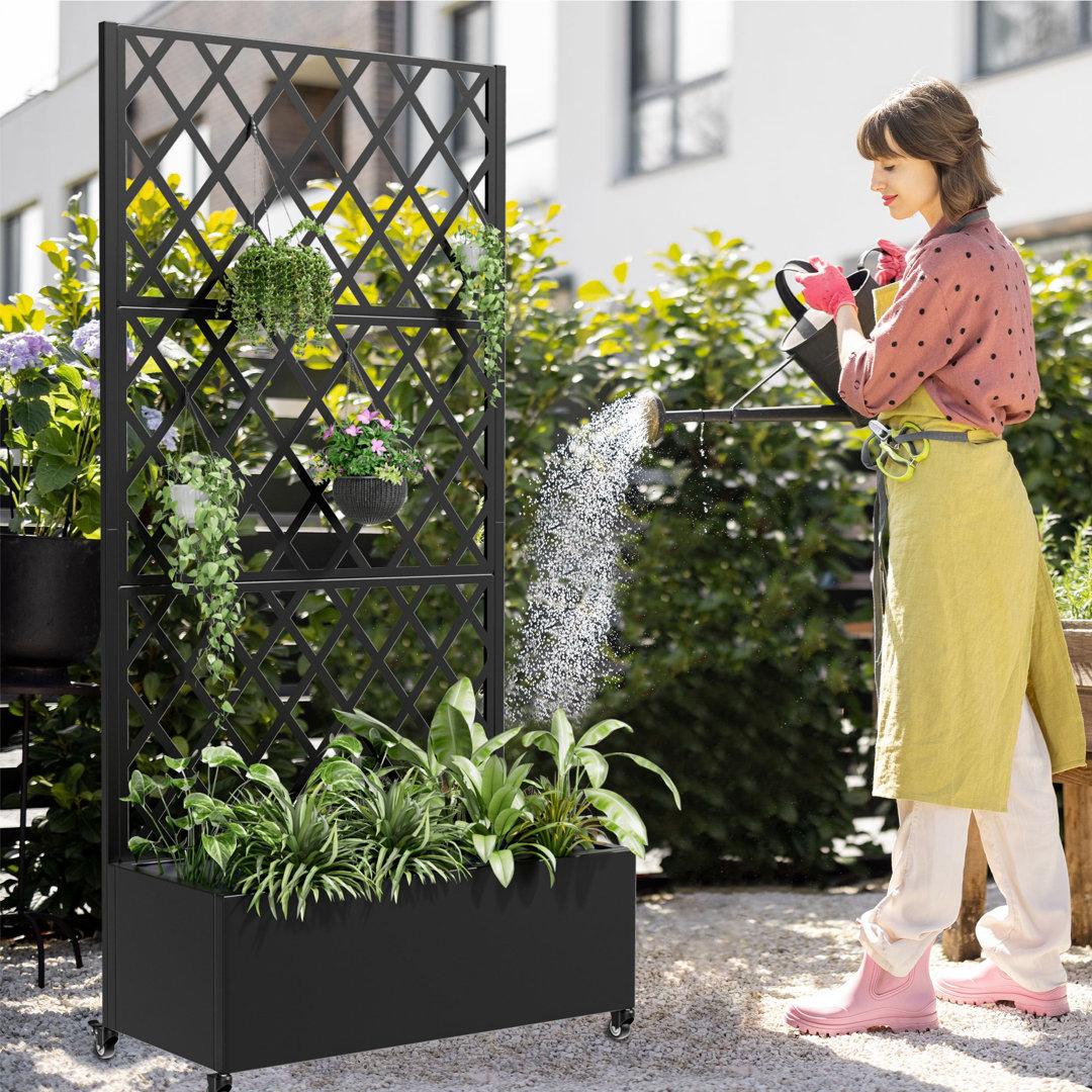 73"H×35"W Metal Planter Box with Trellis with Wheels Arlmont & Co. 