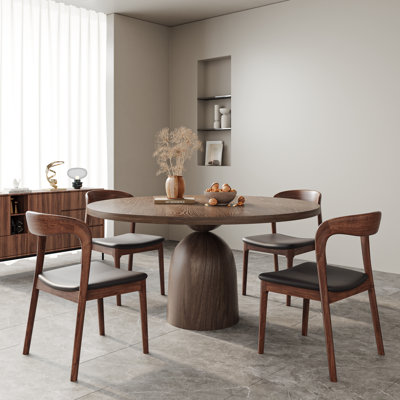 Ensemble de salle à manger 6 personnes en noyer foncé avec table ronde 47 po et 6 chaises