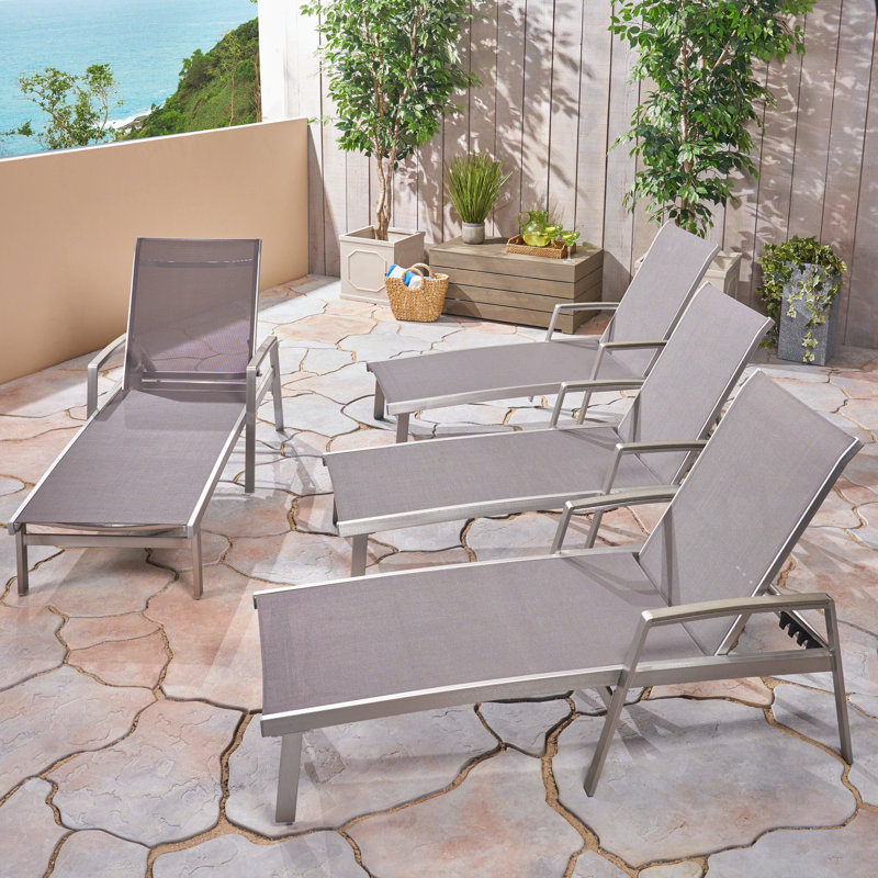 Yasmina Outdoor Metal Chaise Lounge Set, Gray, 1