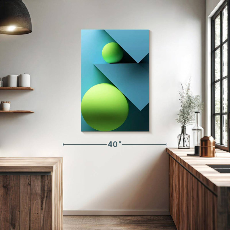 Cercles verts Avery et triangles bleus, H 39 po x l 26 po