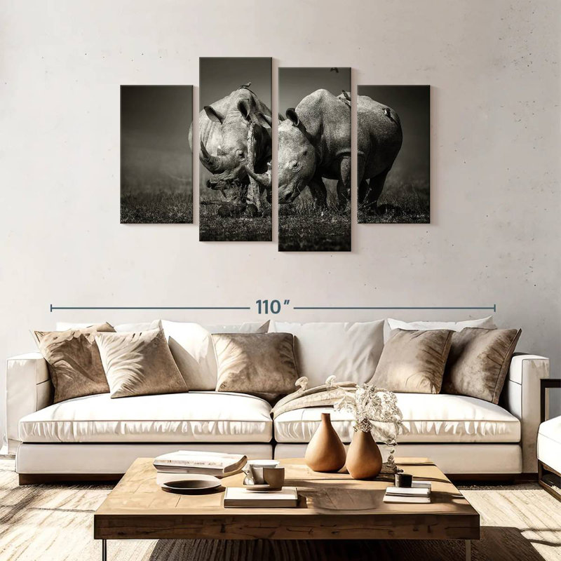 Monochrome Rhinoceroses, H 48 po x l 75 po