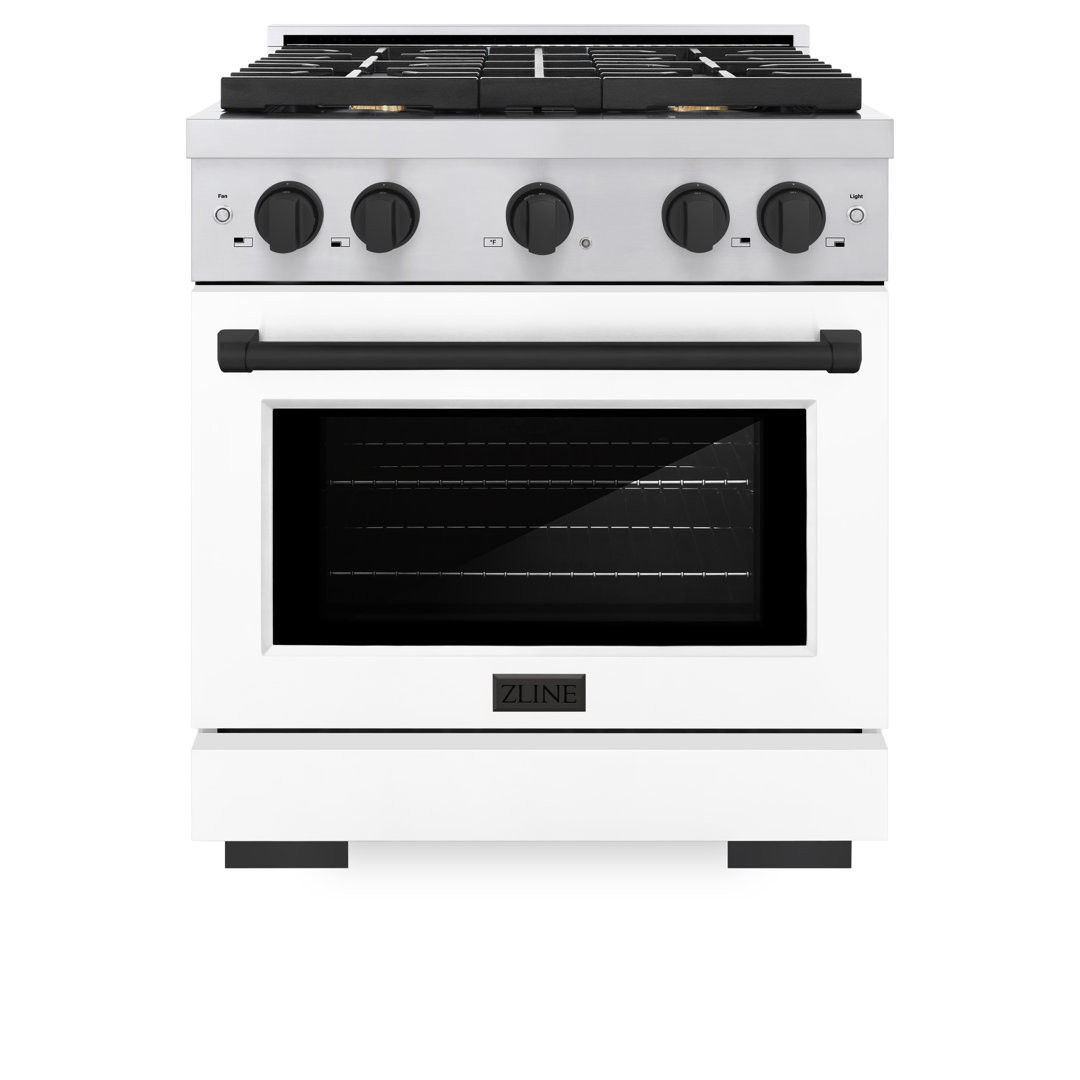 ZLINE Autograph Edition 30 in. 4.2 cu. ft. Paramount Dual Fuel Range W/ 4 Burner Gas Cooktop & Electric Convection Oven in Stainless Steel W/ White Matte Door & Matte Black Accents (SDRZ-WM-30-MB) ZLINE