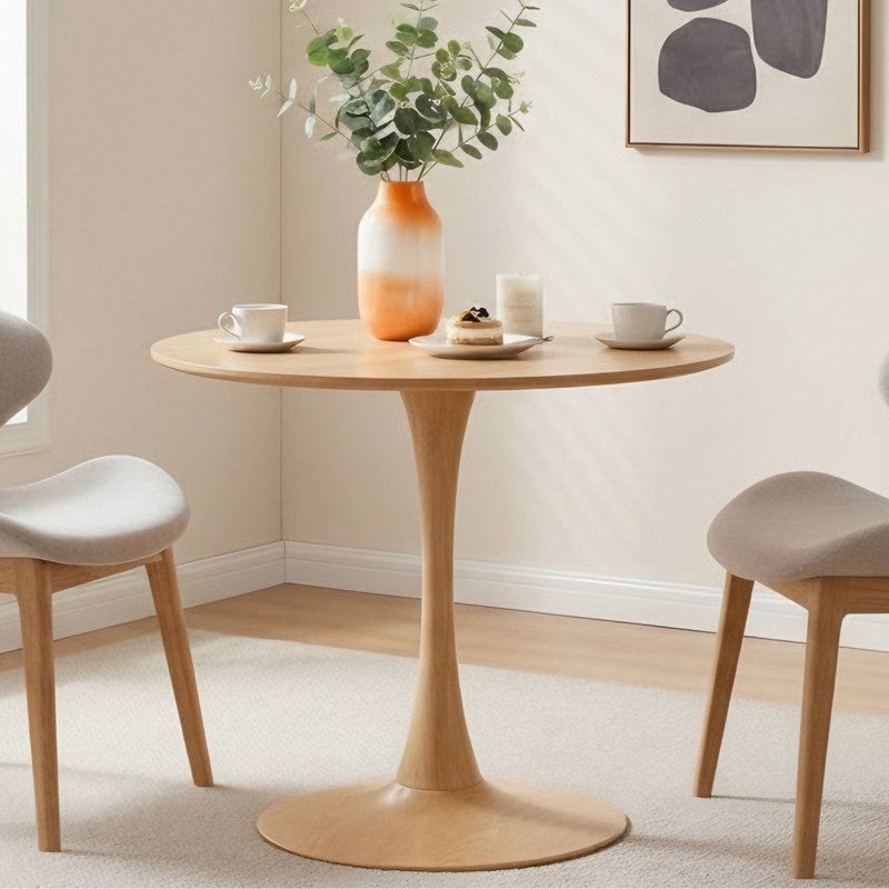 Table de salle à manger ronde, H 28,7 po x L 31,5 po x l 31,5 po, Blanc, Oak