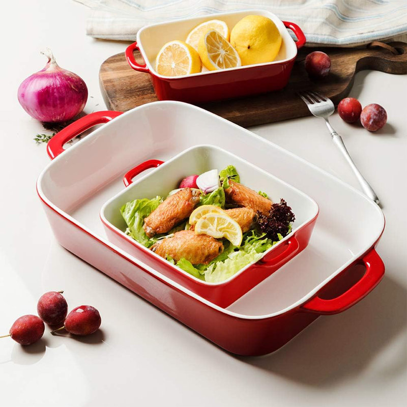 Red Ceramic Non-Stick Rectangular Bakeware Set, 3-Piece