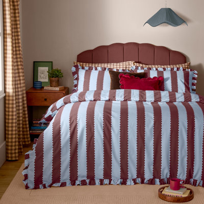 Birdie Stripe Ruffle Duvet Cover Set