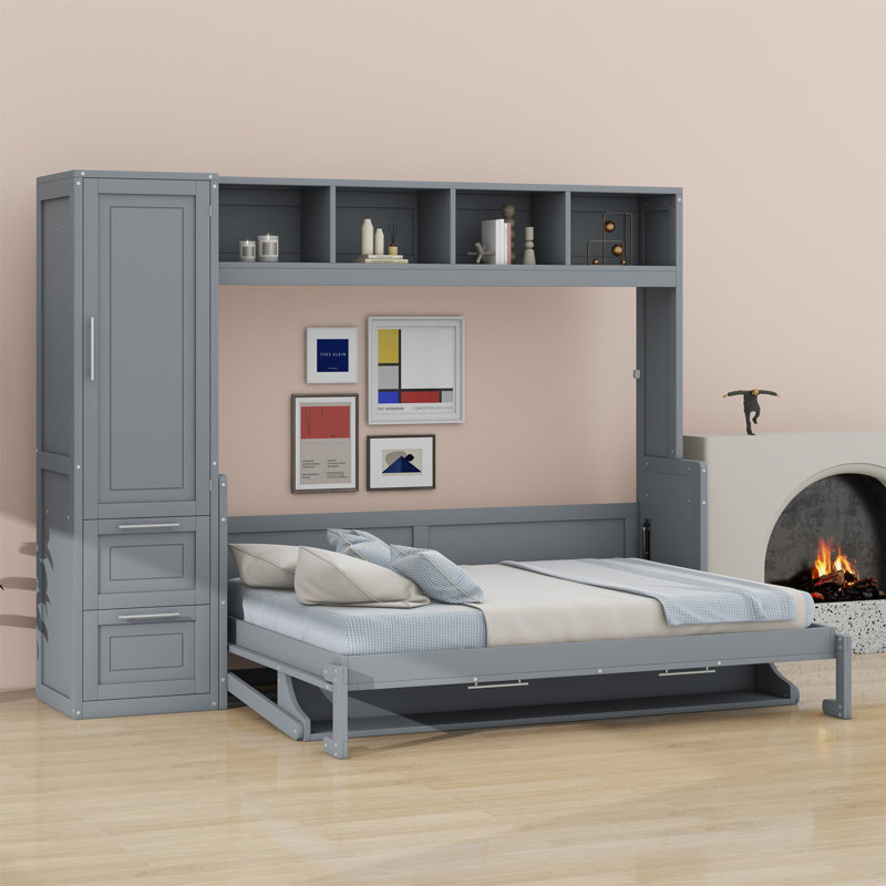 Lit escamotable Murphy avec placard et tiroirs, Gris