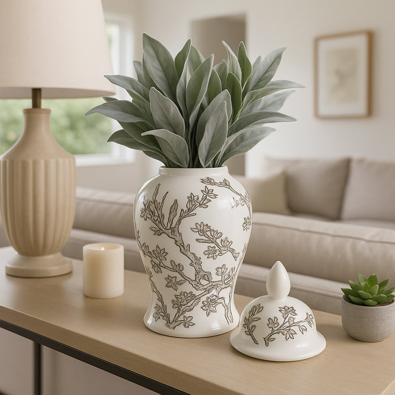 Pot de fleurs en forme de cerisier avec couvercle Ellport, Hauteur totale - 14,5 po