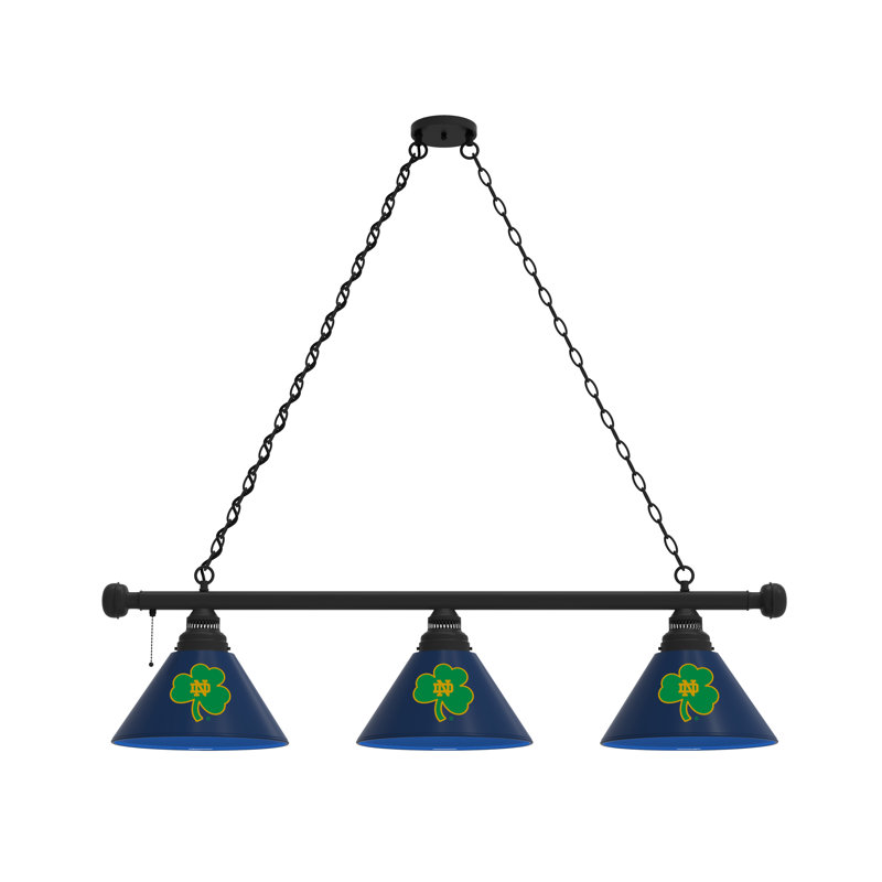 3 - Light Pool Table Lights Pendant, Black, Notre Dame Fighting Irish (Shamrock)