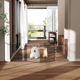 Clear Acrylic Dog Gate, Freestanding Pet Gate For Doorways Indoor, Foldable Acrylic Dog Playpen No Drilling