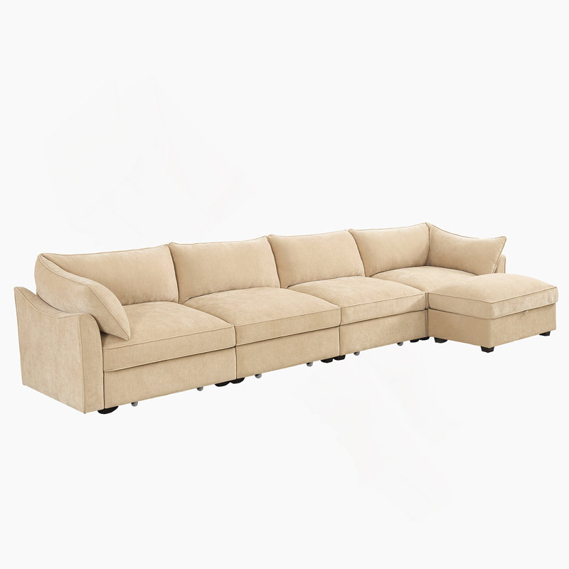 Canapé modulaire en L, canapé avec 1 repose-pieds mobile, coussins, canapé modulaire confortable avec tiroir de rangement sous chaque siège, chenille