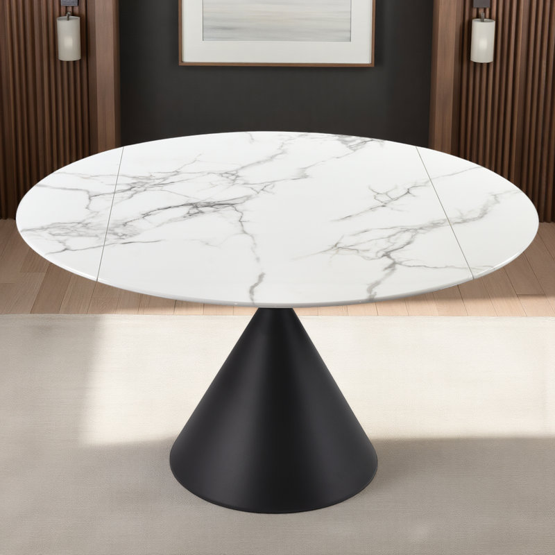 Buckingham Modern Extendable Round Dining Table With White Sintered Stone Table Top - Seats Up To 4