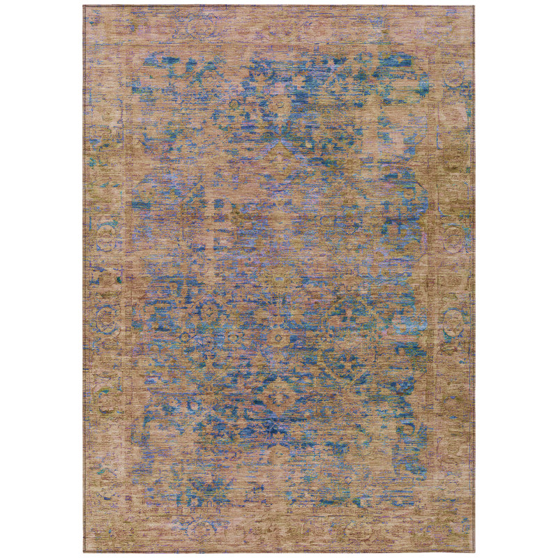 Machine Washable Indoor/Outdoor Xhevrie Navy Rug, Rectangle 2'6" x 3'10"