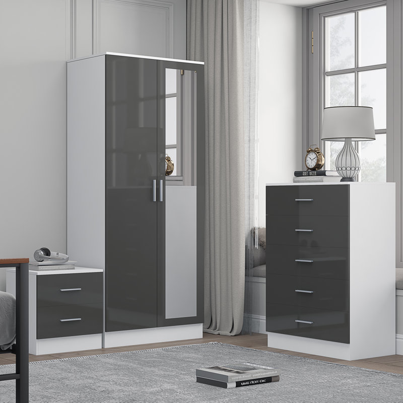 Eva Piece Bedroom Set, Grey Gloss / Matt White