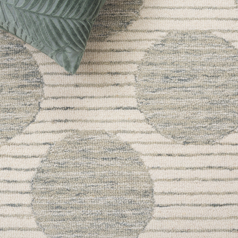 Pine 702 Hand Tufted Wool; Cotton; Latex Geometric Rug in Sage/Ivory, Rectangle 5' x 8'