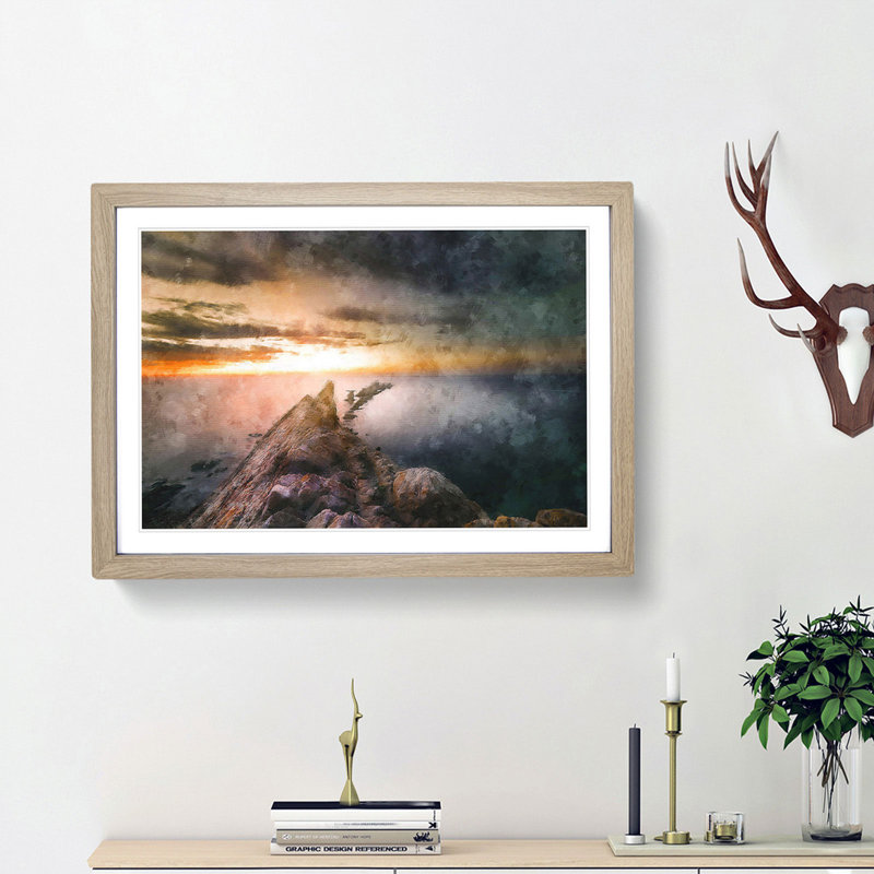Rocks in the Ocean - Framed Print, 33cm H x 45cm W x 2cm D, Oak Framed