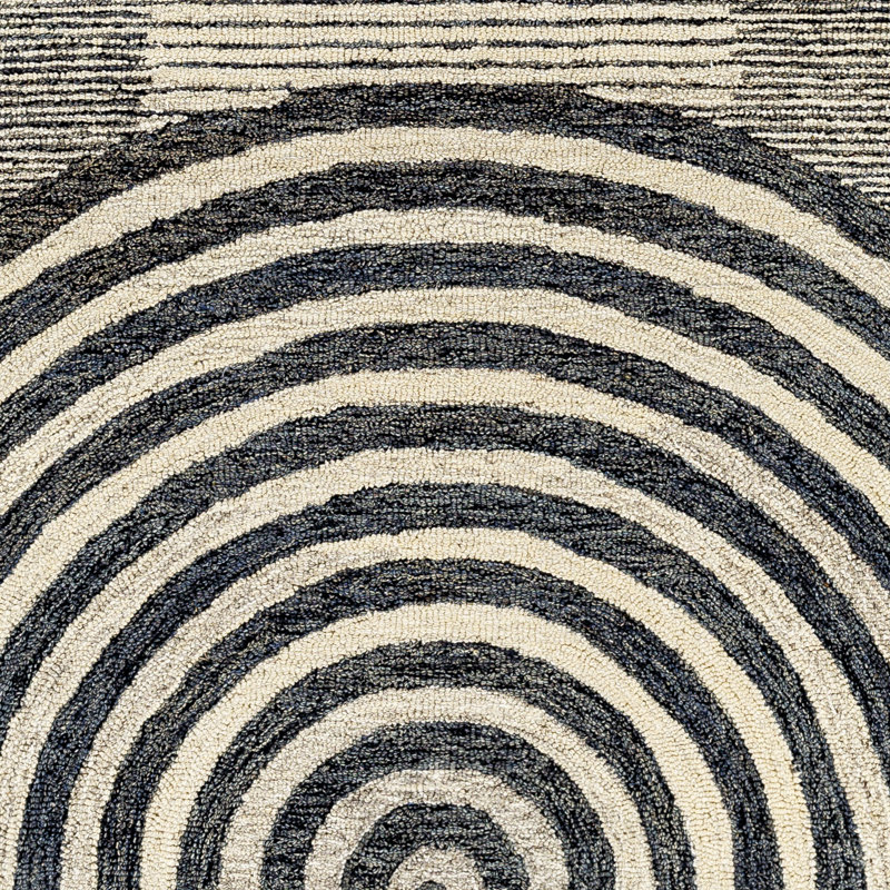 Handmade Black and Beige Wool Geometric 8' x 10' Rug